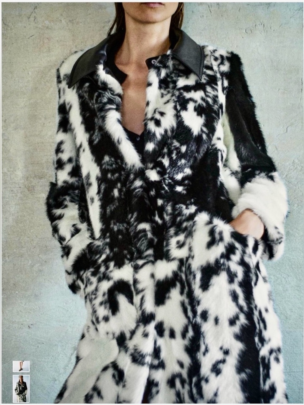 Zara animal cow print faux fur black white coat sz.XS